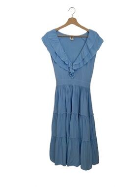 BALI ELF Handmade Light Blue Ruffled Midi Dress - Size L  Artisan Boho